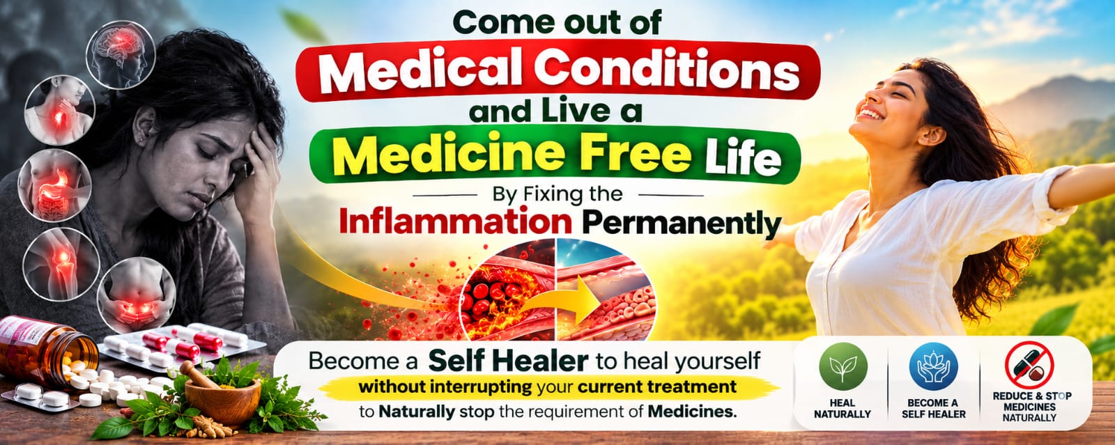 Come out of medical conditions and live a medicine-free life by fixing inflammation permanently
